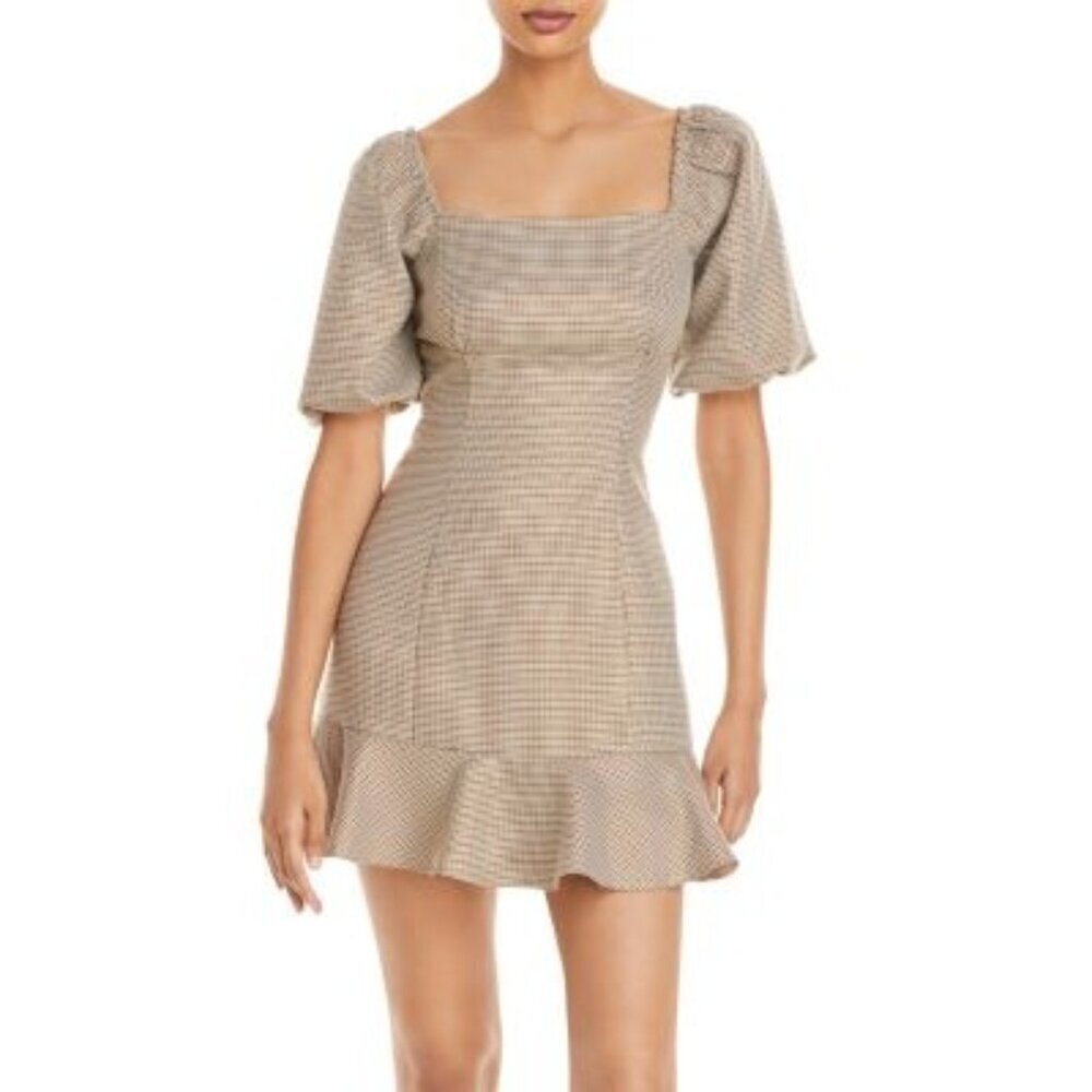 Aqua puff sleeve checked mini dress size L